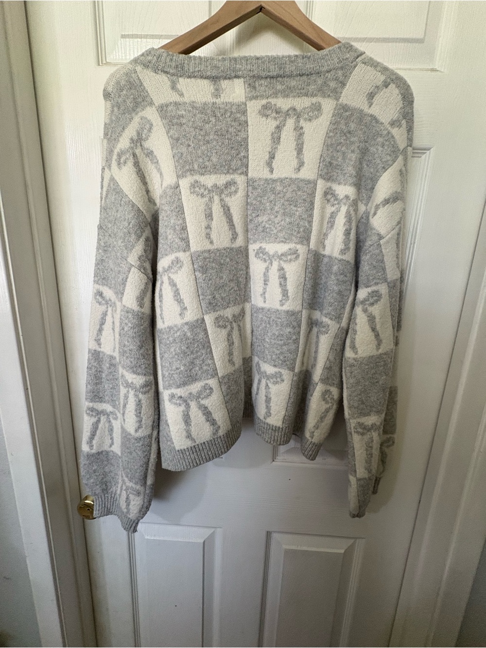 a new day Gray & Cream Checkered Bow Knit Sweater - Picture 3 of 3